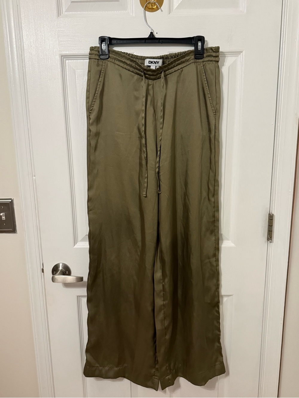 DKNY Olive Green Satin Drawstring Pants